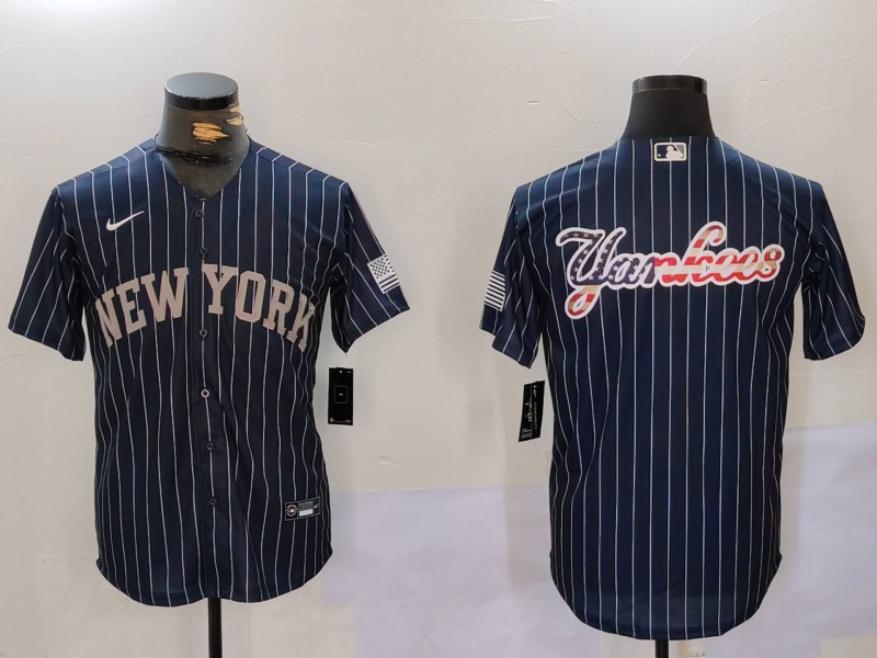 Men New York Yankees Blank Blue stripe joint name 2024 Nike MLB Jersey style 9129->indianapolis colts->NFL Jersey